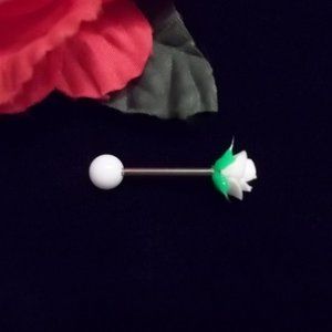 White Rose Tongue Ring/Bar  New, Never Used